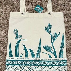 New Zealand Aotearoa Canvas Tote Bag Bird Botanical Print Cream